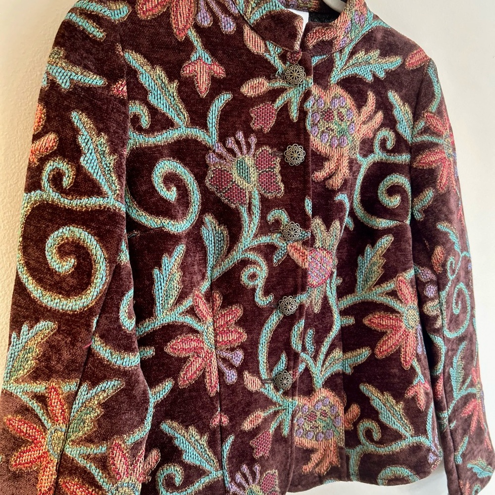 Chadwicks Velvet Blazer with Floral Embroidery - Brown and Multicolor